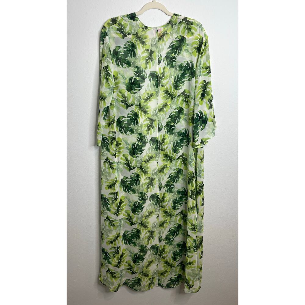 Buddy Love Green Tropical Leaf Long Duster Kimono M/L Sheer Boho Preppy - Picture 4 of 7